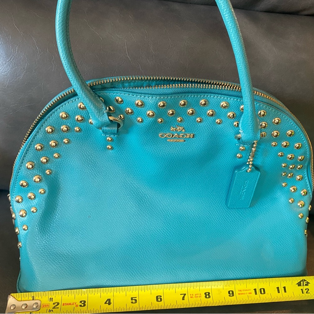 Coach teal satchel with gold studded trim
